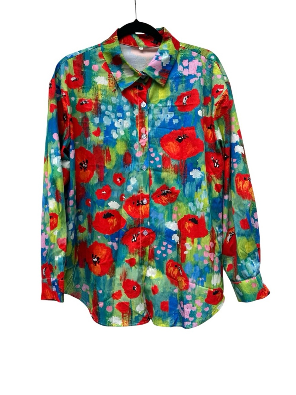 Poppy floral watercolors button blouse XL